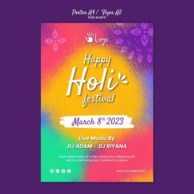 Free PSD holi festival celebration poster template