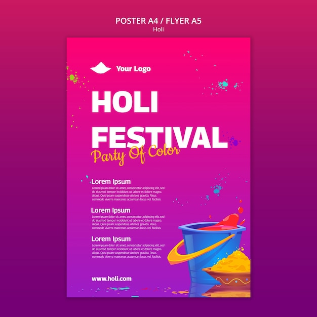 Free PSD holi festival celebration poster template