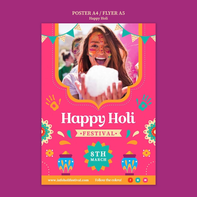 Free PSD holi festival celebration poster template