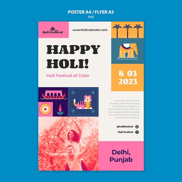 Free PSD holi festival celebration poster template