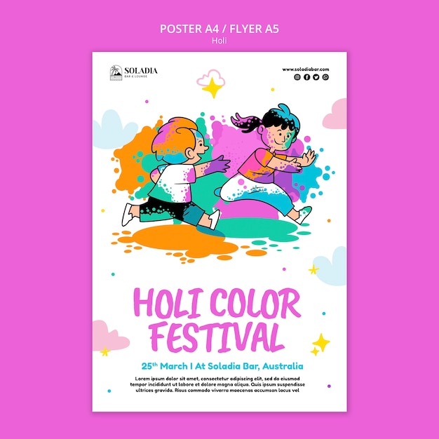 Free PSD holi festival celebration poster template