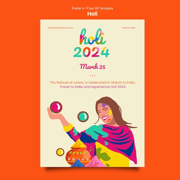 Free PSD holi festival celebration poster template