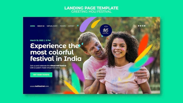 Free PSD holi festival landing page template