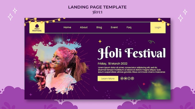 Holi festival landing page template