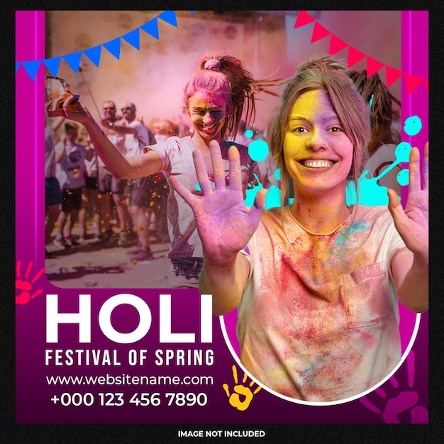 Free PSD holi festival social media post template design