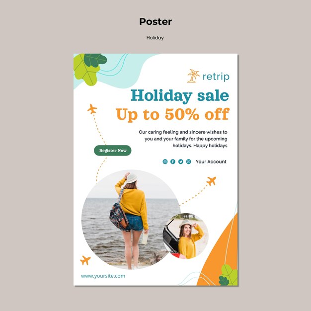 Holiday sale with discount poster template