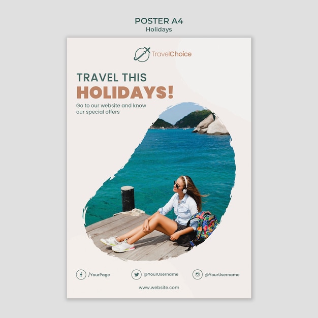 Free PSD holidays poster template with photo