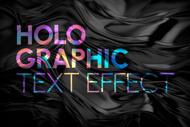 Free PSD holographic text effect over a waving black background