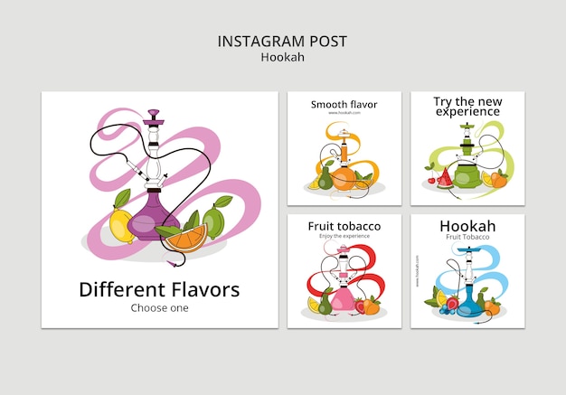 Free PSD hookah flavors instagram posts collection