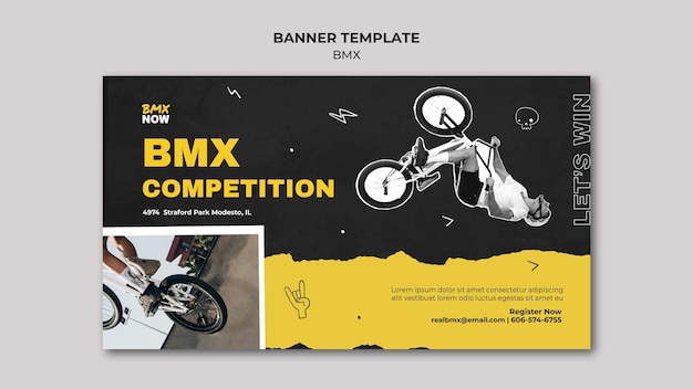 Horizontal banner for bmx biking with man and bicycle