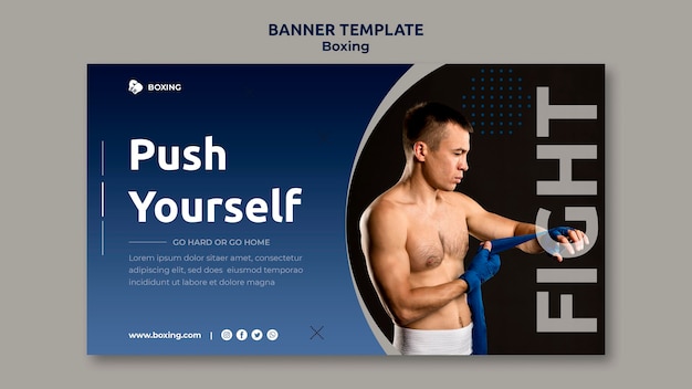 Free PSD horizontal banner for boxing sport with male boxer