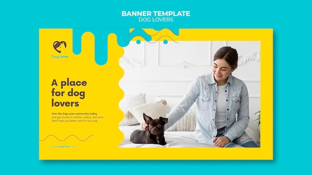 Horizontal banner for dog lovers with female owner