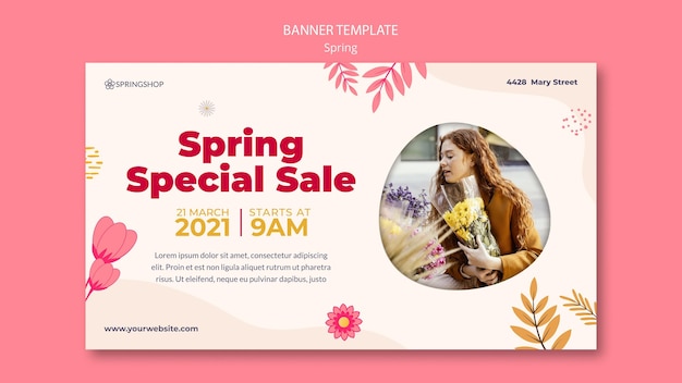 Horizontal banner for flower shop with spring flowers