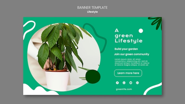 Free PSD horizontal banner for green lifestyle with plant