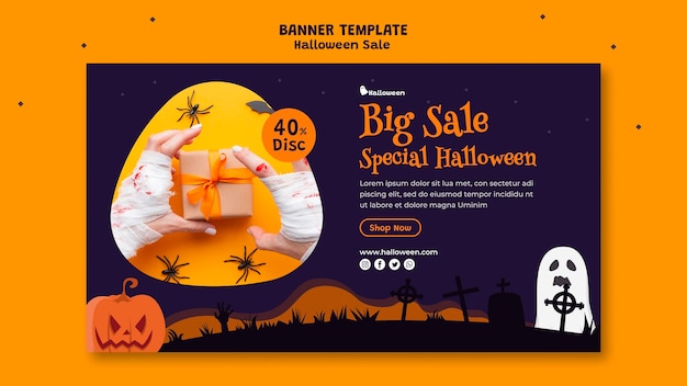 Free PSD horizontal banner for halloween sale