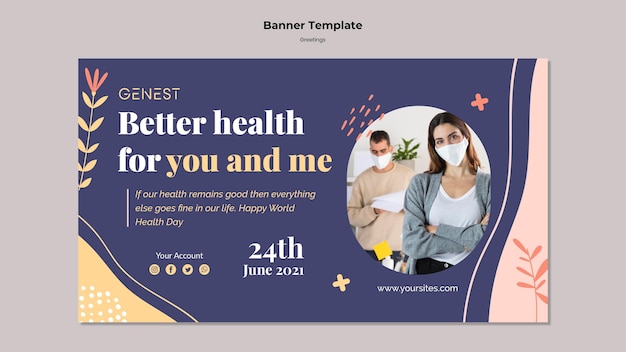 Horizontal banner for healthcare with people wearing medical mask