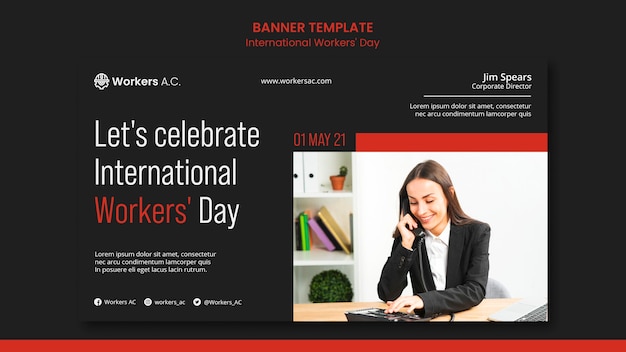 Free PSD horizontal banner for internation worker's day celebration