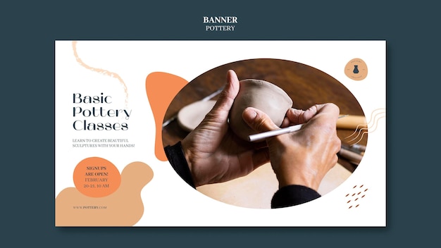 Free PSD horizontal banner for pottery with clay vessels