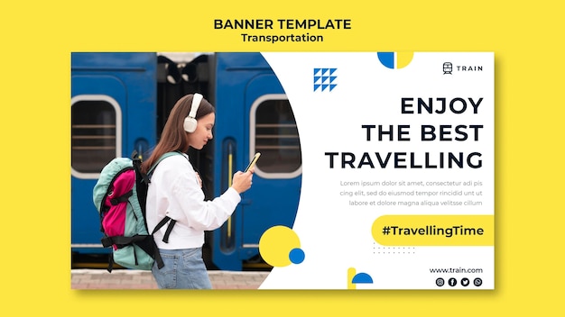 Horizontal banner for public transportation by train with woman