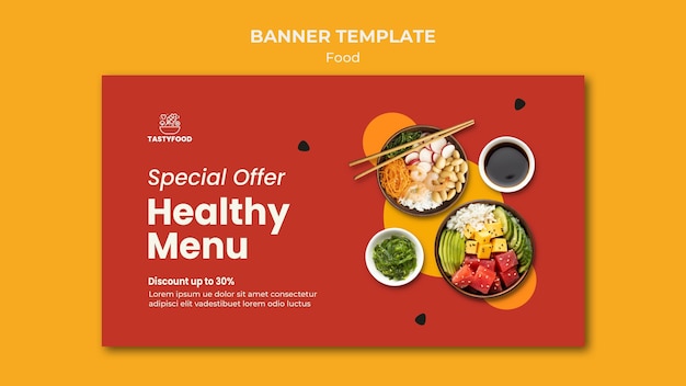 Horizontal banner for restaurant with bowl of healthy food