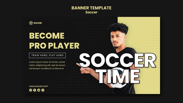 Horizontal banner for soccer with male player