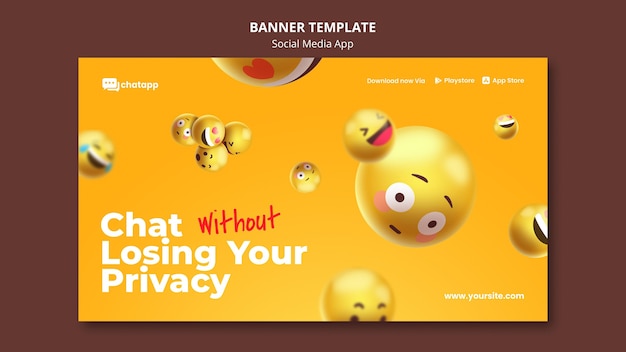 Free PSD horizontal banner for social media chatting app with emojis