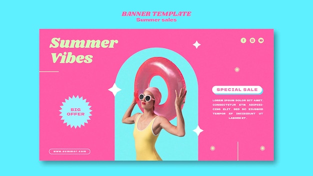 Free PSD horizontal banner for summer sale