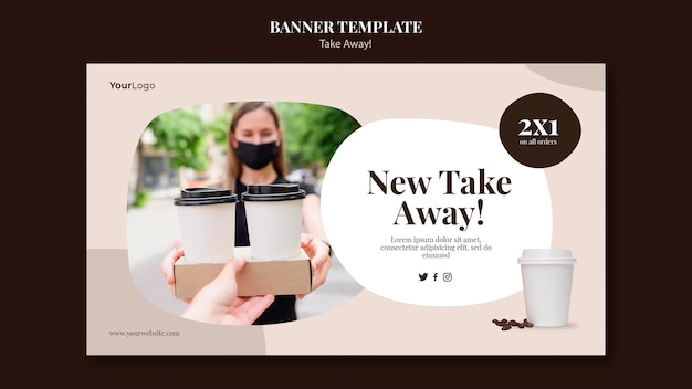 Free PSD horizontal banner for takeaway coffee