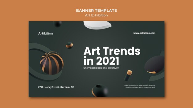 Horizontal banner template for art exhibition with geometric shapes