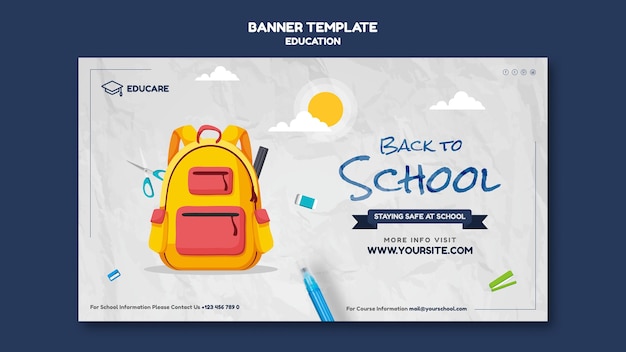 Free PSD horizontal banner template for back to school