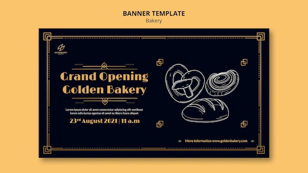 Free PSD horizontal banner template for bakery shop with hand drawn blackboard