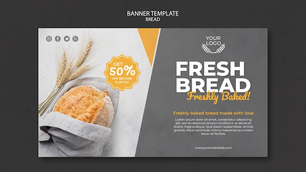 Free PSD horizontal banner template for bakery shop