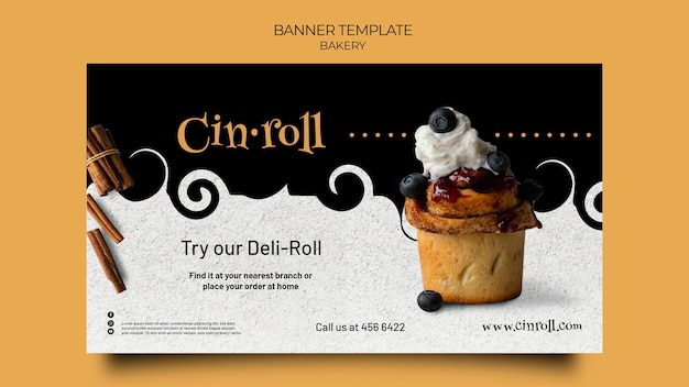 Free PSD horizontal banner template for bakery shop