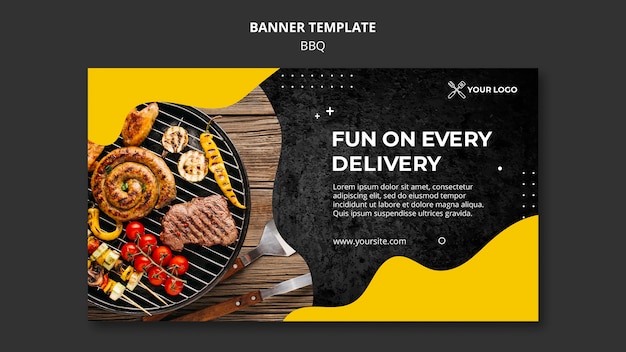 Horizontal banner template for barbecue restaurant