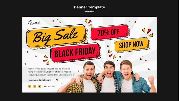 Horizontal banner template for black friday sale