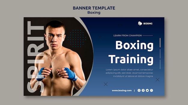 Free PSD horizontal banner template for boxing sport with male boxer