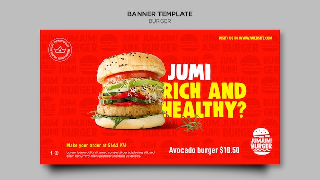 Horizontal banner template for burger restaurant