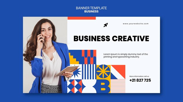 Horizontal banner template for business with elegant woman