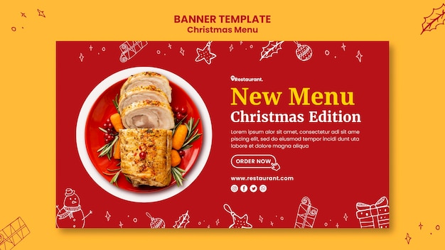 Free PSD horizontal banner template for christmas food restaurant