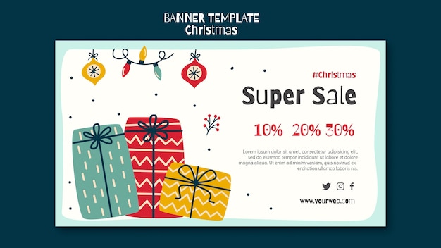 Horizontal banner template for christmas shopping sale