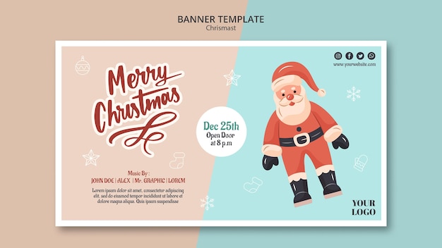 Free PSD horizontal banner template for christmas with santa claus