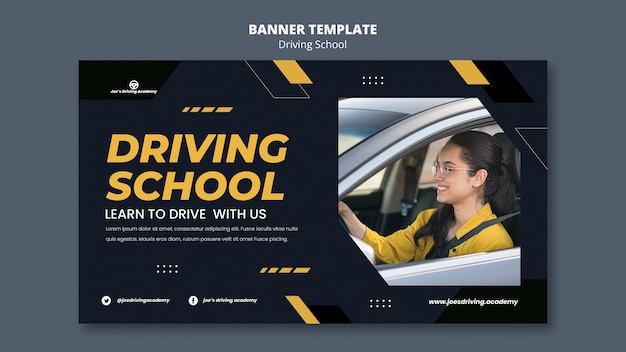 Horizontal banner template for driving school with female driver