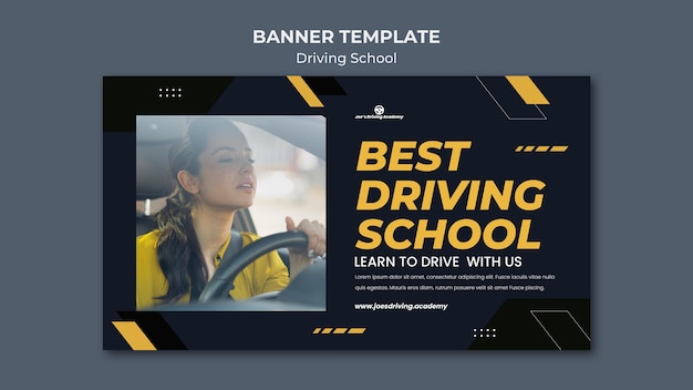 Free PSD horizontal banner template for driving school with female driver