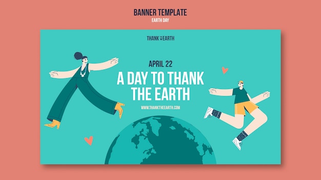 Free PSD horizontal banner template for earth day with people and planet