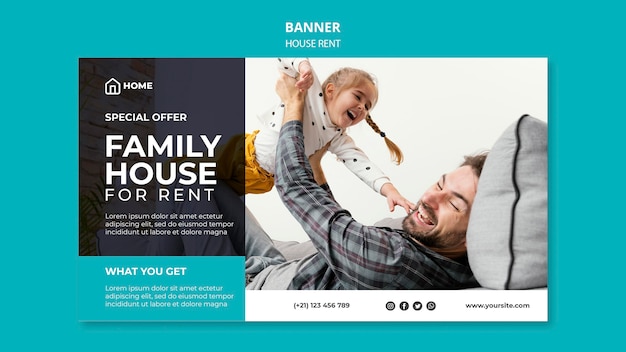 Free PSD horizontal banner template for family house renting