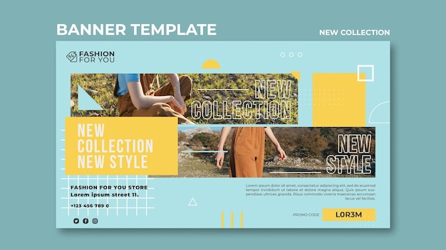 Free PSD horizontal banner template for fashion collection with woman in nature