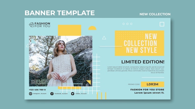 Horizontal banner template for fashion collection with woman in nature