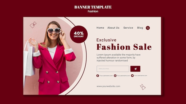 Free PSD horizontal banner template for fashion sale with woman and shopping bags