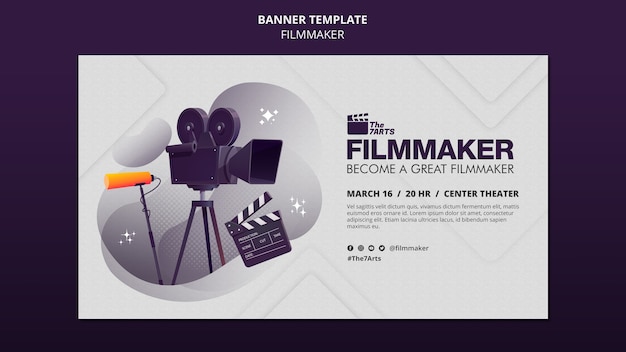 Horizontal banner template for filmmaker courses with equipment