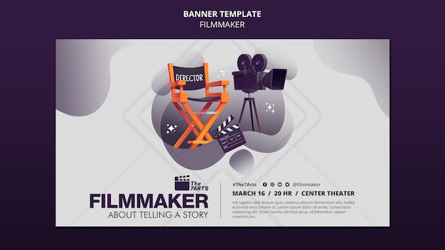 Horizontal banner template for filmmaker courses with equipment